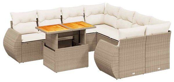 9 részes bézs polyrattan kerti ülőgarnitúra párnákkal
