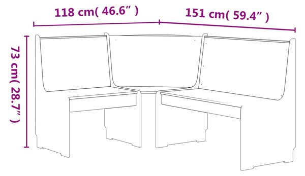 REINE mézbarna és fehér tömör fenyőfa sarokpad 151 cm