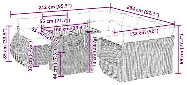 9 részes bézs polyrattan kerti ülőgarnitúra párnákkal