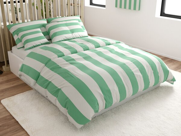 Pamut ágynemű STRIPES fehér-zöld Ágyneműhuzat mérete: 70 x 90 cm | 140 x 220 cm