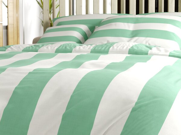 Pamut ágynemű STRIPES fehér-zöld Ágyneműhuzat mérete: 70 x 90 cm | 140 x 220 cm