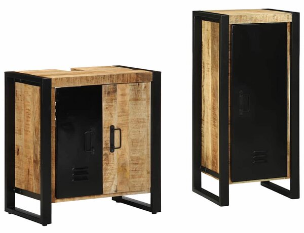 Fürdőszoba bútor szett 2 pcs Barna és fekete Tömör Mangófát