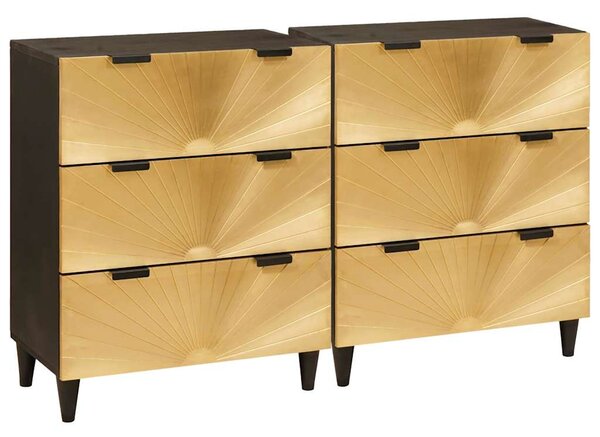 Széf 2 pcs Fekete és Arany 60 x 33 x 75 cm tömör mangófa