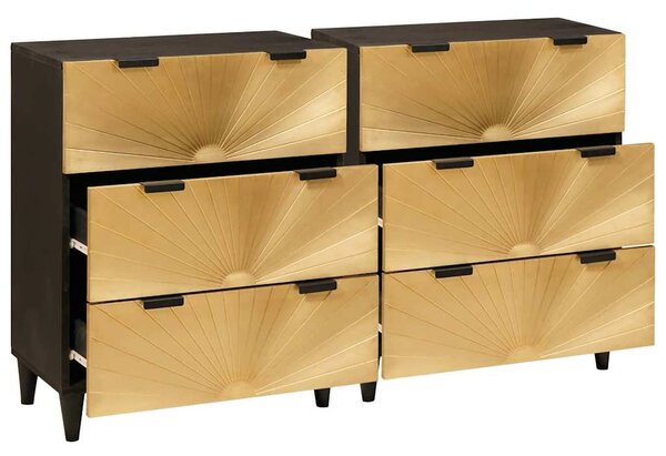 Széf 2 pcs Fekete és Arany 60 x 33 x 75 cm tömör mangófa