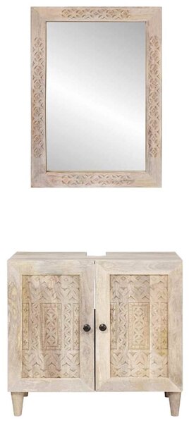 Fürdőszoba bútor szett polcokkal tárolóval 2 pcs Fehér Faanyag