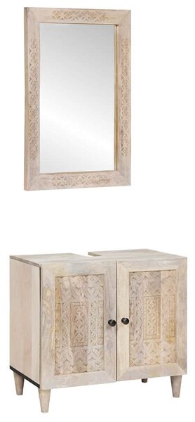 Fürdőszoba bútor szett polcokkal tárolóval 2 pcs Fehér Faanyag