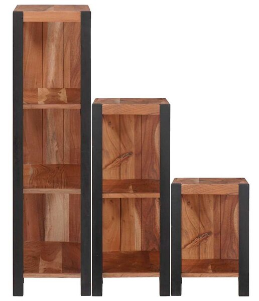Könyvespolc 3 pcs Barna 50 x 30 x 110 cm Tömör akácfa