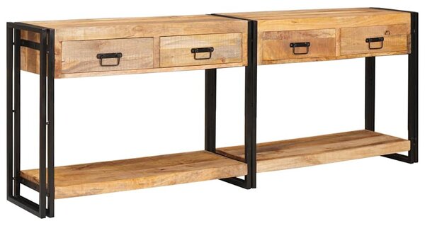 Konzolasztal 2 pcs Barna 200 x 33 x 75 cm Tömör nyers mangófa