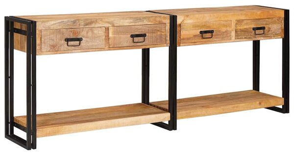 Konzolasztal 2 pcs Barna 200 x 33 x 75 cm Tömör nyers mangófa