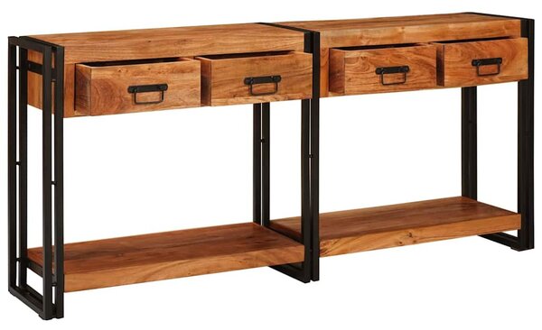 Konzolasztalok 2 pcs Barna 160 x 33 x 75 cm Tömör Akáciafa