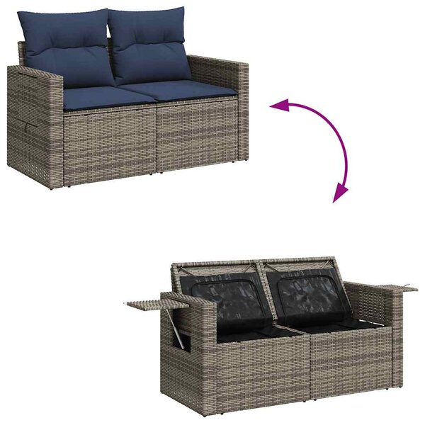 5 részes szürke polyrattan kerti kanapészett párnákkal