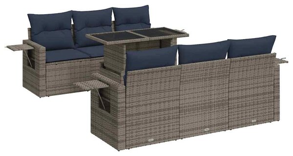 7 részes szürke polyrattan akácfa kerti ülőgarnitúra párnával