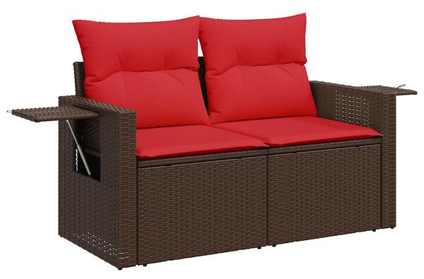 6 részes barna polyrattan akácfa kerti ülőgarnitúra párnákkal