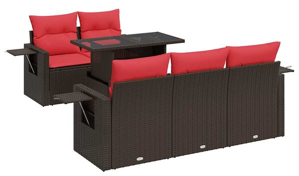 6 részes barna polyrattan akácfa kerti ülőgarnitúra párnákkal