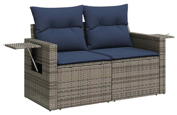 6 db szürke polyrattan kerti kanapégarnitúra párnákkal