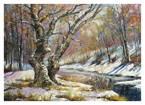 Egy festett téli táj képe (üvegen) (70x50 cm)