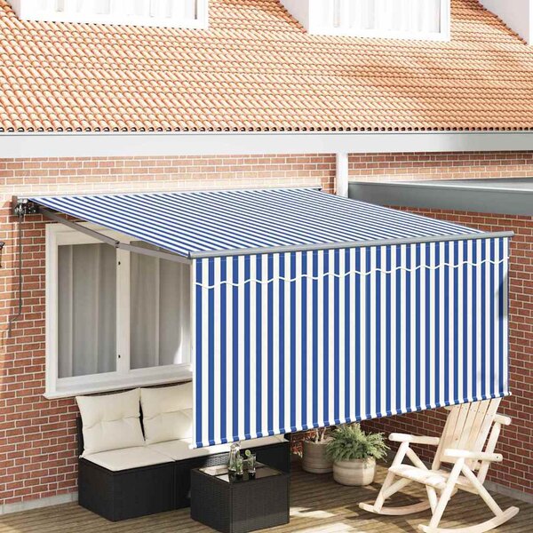 VidaXL Behúzható napellenző Kék és Fehér 300 x 250 cm