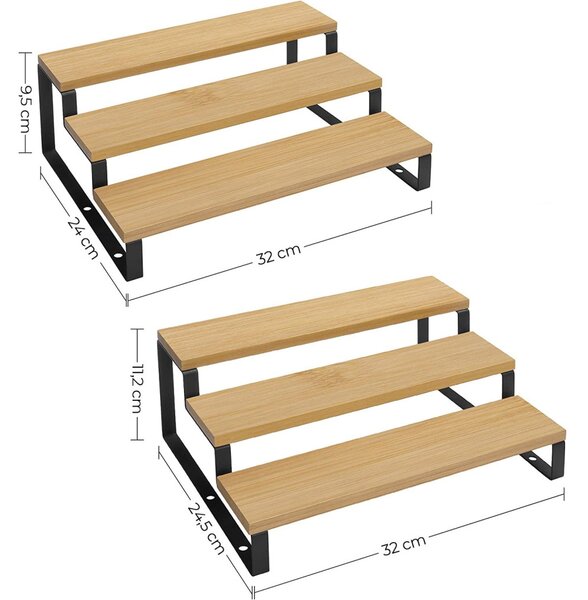 Bambusz fűszertartó 2 darabos szett, 3 szint, fekete 32x24x11/9cm