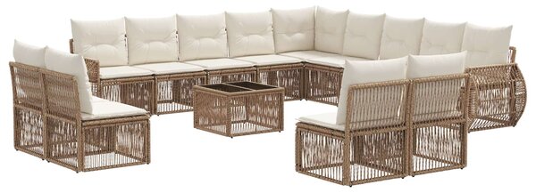 Kerti Kanapé Szett 14 pcs Beige és Krémszínű polirattan