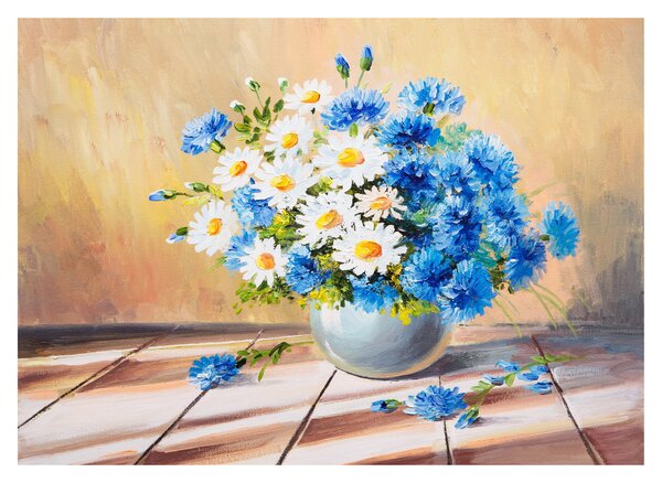 Festett kép egy váza virágról (üvegen) (70x50 cm)