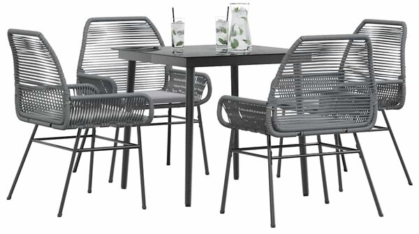 5 részes szürke polyrattan üveg kerti étkezőgarnitúra párnával