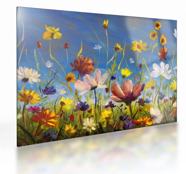 Festett kép egy virágzó rét (üvegen) (70x50 cm)