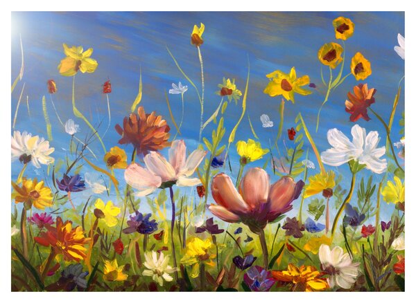 Festett kép egy virágzó rét (üvegen) (70x50 cm)