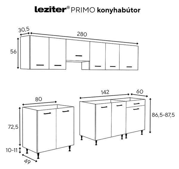 Primo 280 konyhabútor fehér, munkalap nélkül