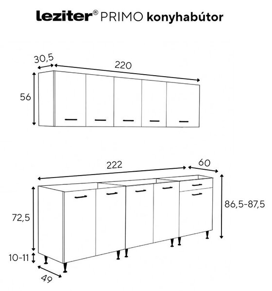 Primo 220 konyhabútor fehér, munkalap nélkül