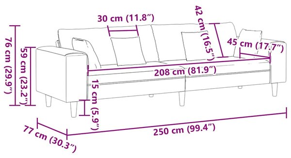 Bársony Kanapé párnával Kék 208 cm Bársony