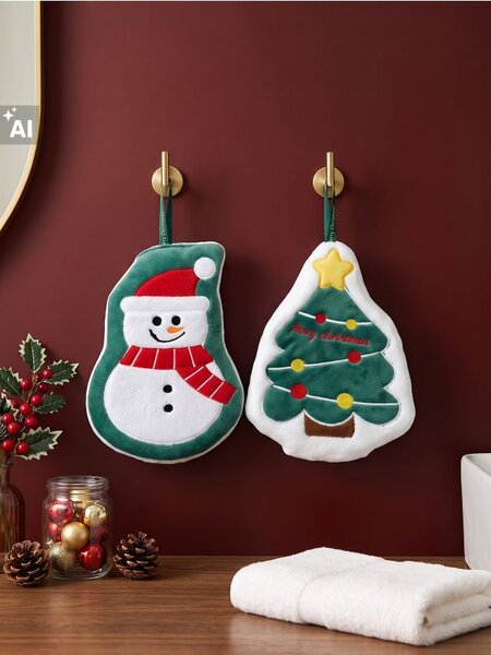 Sinsay - Karácsonyi törölközőszett karácsonyfa és hóember formában 2 pack - zöld