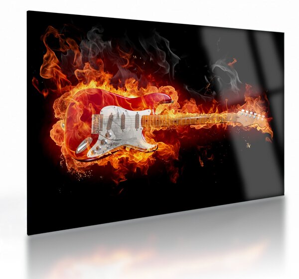 Kép - Gitár a lángokban (üvegen) (70x50 cm)