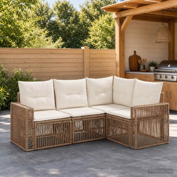 Kerti Kanapé Szett 4 pcs Beige és Krémszínű polirattan