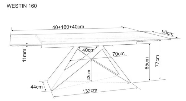 Westin III bővíthető étkezőasztal márvány hatású asztallappal 160-240cm