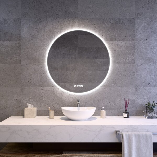Ø80cm kerek LED tükör | Páramentesítő - Óra - Fényerő + színhőfok állítás | Welland Sidlux Luxury-Line