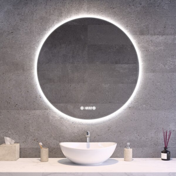 Ø80cm kerek LED tükör | Páramentesítő - Óra - Fényerő + színhőfok állítás | Welland Sidlux Luxury-Line