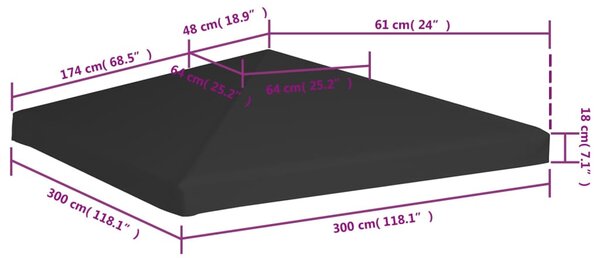 Fekete pavilon-tetőponyva 270 g/m² 3 x 3 m