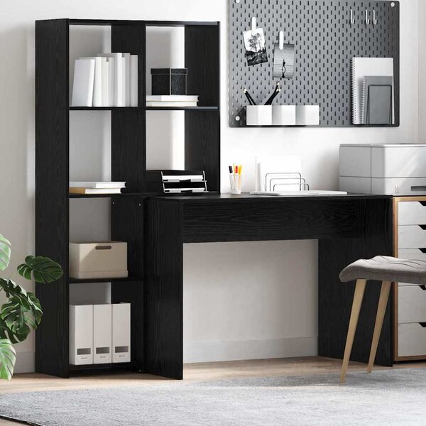 Asztal polcokkal Musta tammi 138.5 x 55 x 143 cm Faanyag