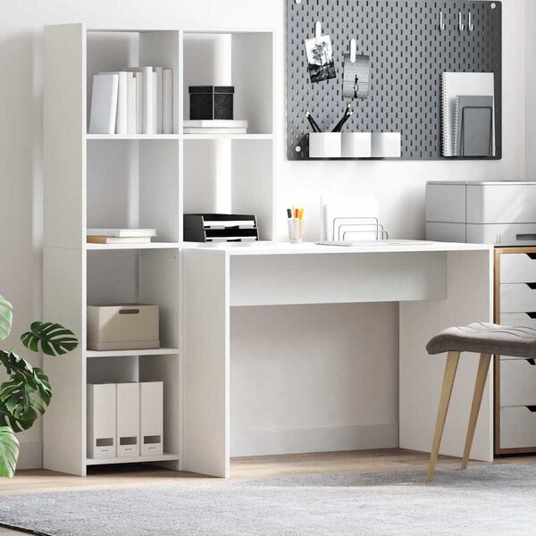Asztal polcokkal tárolóval Fehér 138.5 x 55 x 143 cm Faanyag