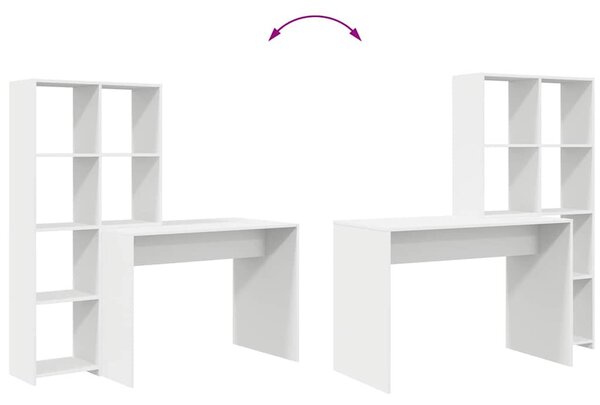 Asztal polcokkal tárolóval Fehér 138.5 x 55 x 143 cm Faanyag