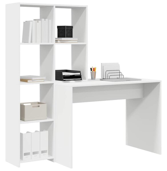 Asztal polcokkal tárolóval Fehér 138.5 x 55 x 143 cm Faanyag