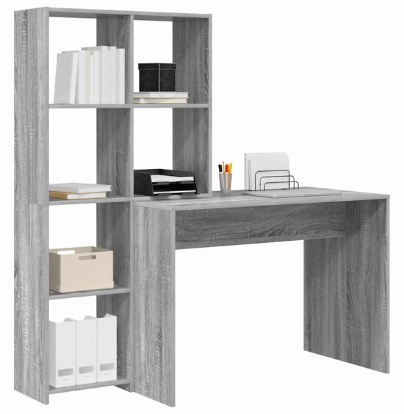 Asztal polcokkal Szürke sonoma 138.5 x 55 x 143 cm Faanyag