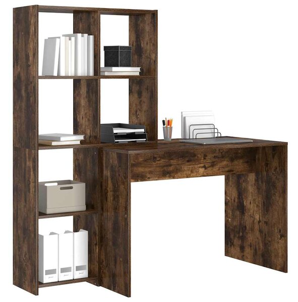 Asztal polcokkal Füstölt tölgy 138.5 x 55 x 143 cm Faanyag