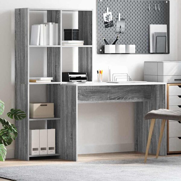 Asztal polcokkal Szürke sonoma 138.5 x 55 x 143 cm Faanyag