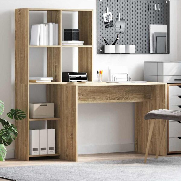 Asztal polcokkal sonoma tölgy 138.5 x 55 x 143 cm Faanyag