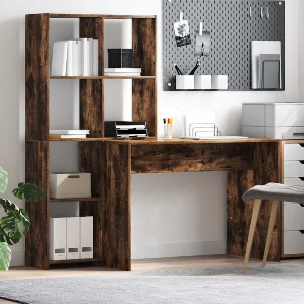 Asztal polcokkal Füstölt tölgy 138.5 x 55 x 143 cm Faanyag