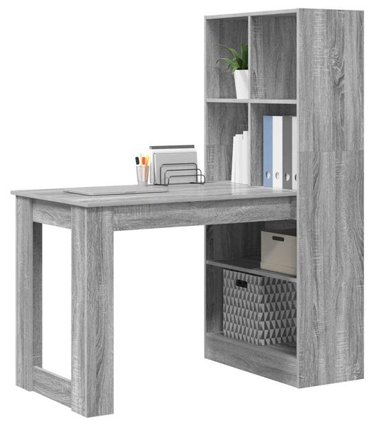 Asztal polcokkal Szürke Sonoma 122 x 67 x 145 cm Faanyag
