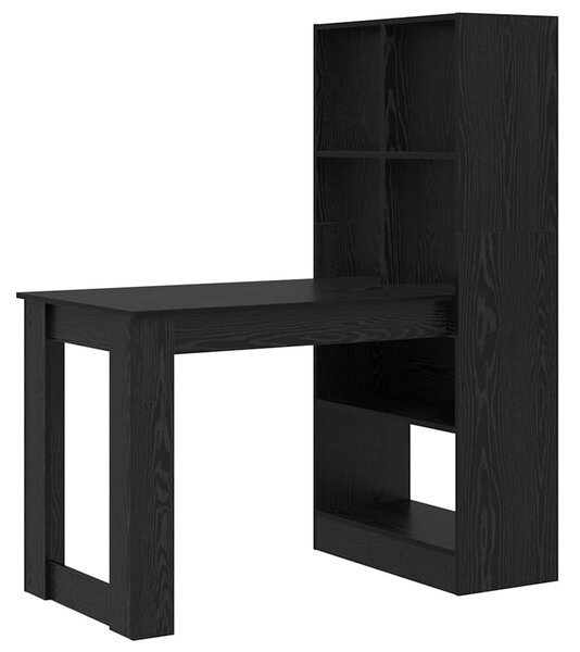Asztal polcokkal Musta tammi 122 x 67 x 145 cm Faanyag