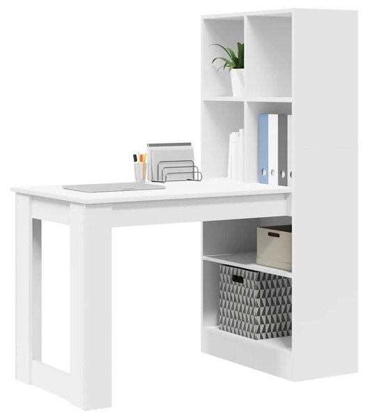 Asztal polcokkal tárolóval Fehér 122 x 67 x 145 cm Faanyag