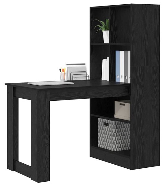 Asztal polcokkal Musta tammi 122 x 67 x 145 cm Faanyag